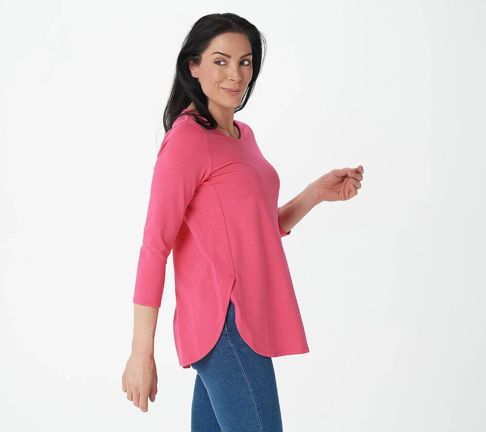 Susan Graver Womens Tunic Medium Pink Cotton Comfy Weekend Casual 3/4 Sleeve